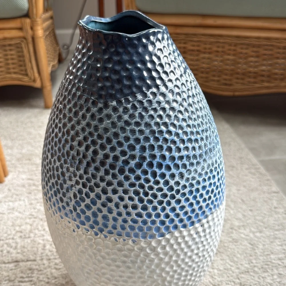 *LIKE NEW* Rockfish Large Ceramic Vase - Navy Blue to White Gradient